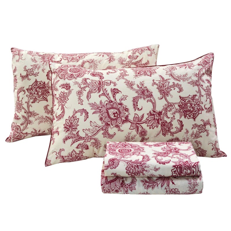 FADFAY Red Floral Bedding Elegant Bed Sheets Set Luxury Bedding Collections 800 Thread Count 100% Egyptian Cotton Deep Pocket Fitted Sheet,4 Piece-Queen Size - Image 1